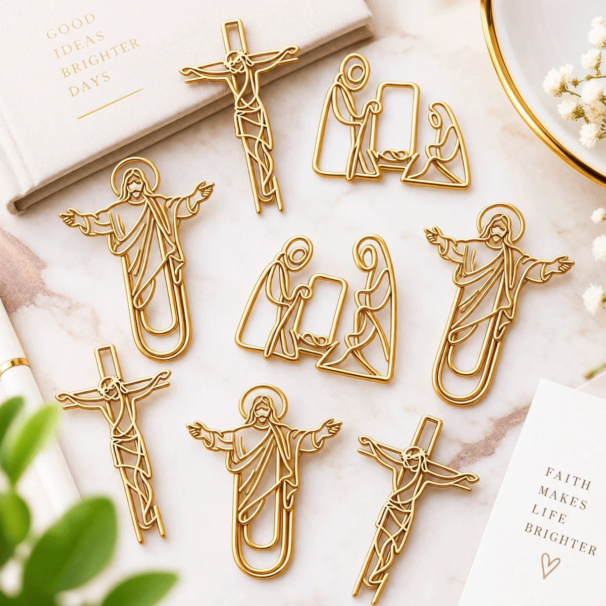 ✝Faith-Inspired Gold Paper Clips — Meaningful Christian Bookmarks 5 Pcs