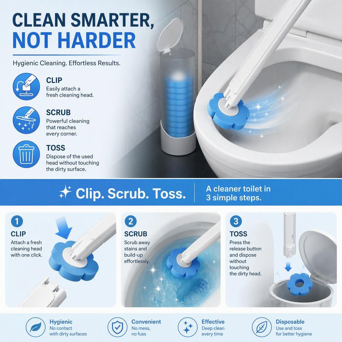 Disposable Toilet Brush Wall-Mounted With Replaceable Brush Heads.