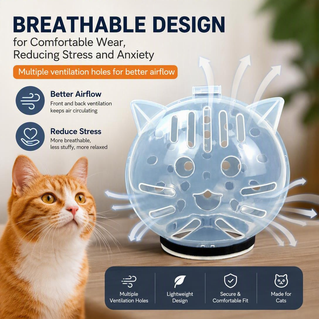 Translucent Cat Muzzle Bite Guard - Breathable Cap