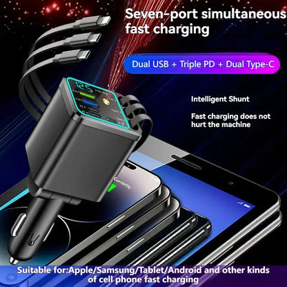 7-in-1 Retractable 120W Car Charger with Starry Sky Ambient LightAutomobiles