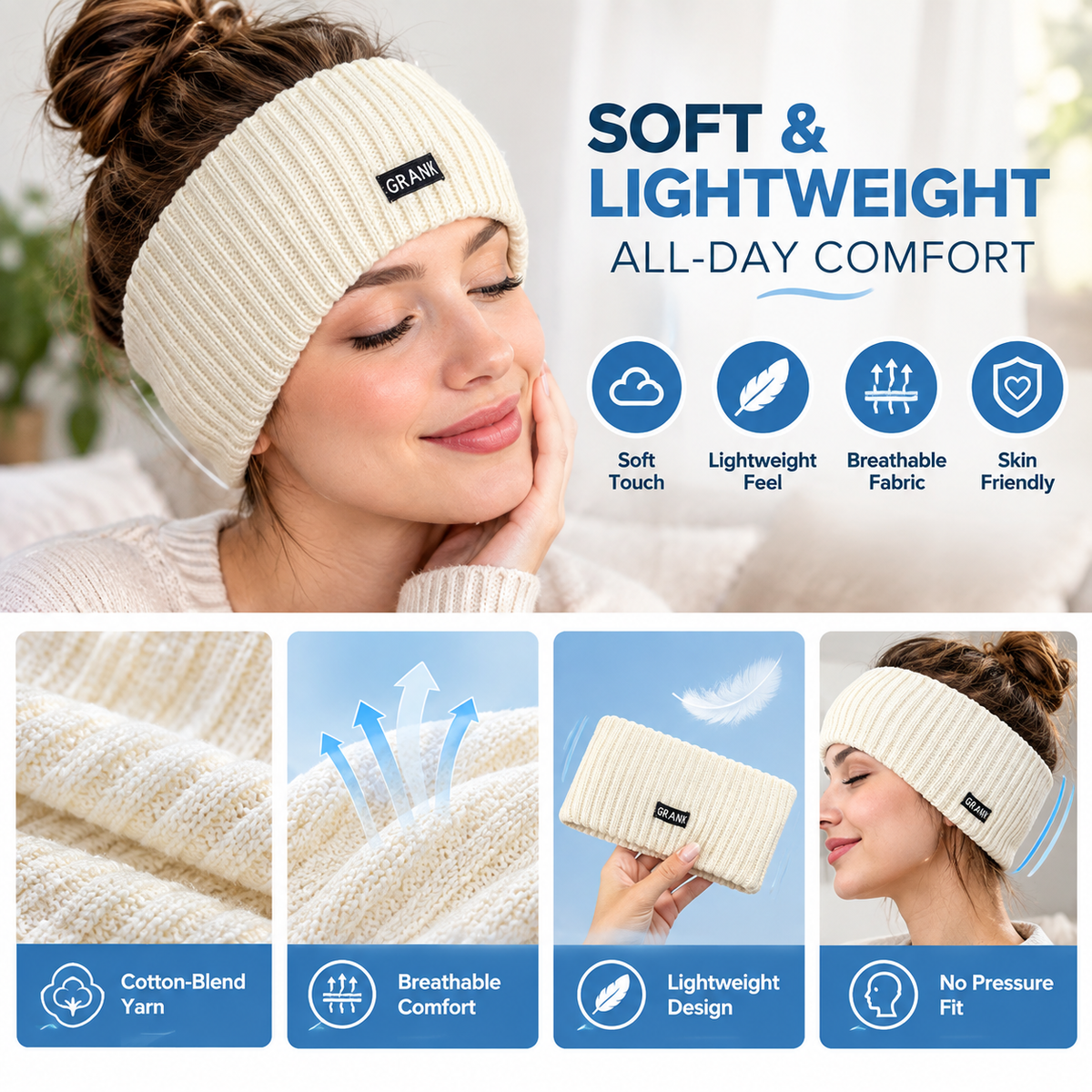 ☁️Women's Soft Knit Fringe Headband Accessory - Knotted Zig Zag Grip, Sweat-Lock Hold