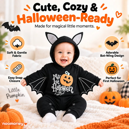 🎃 Baby's 1st Halloween Bat Romper – Super Soft Winged Hooded Onesie 🦇✨
