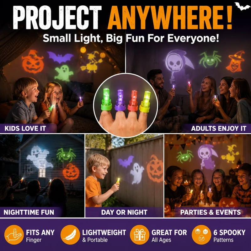 🎃 Halloween Finger Projection Lights – Fun LED Glow Toy & Party Favor Gift 👻