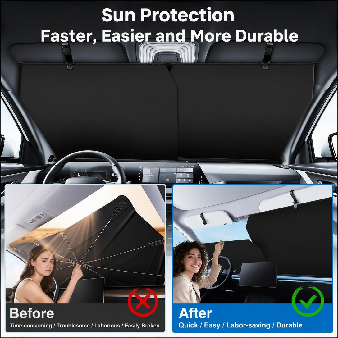 ☀️Windshield sunshade - Adjustable, automatic retractable type