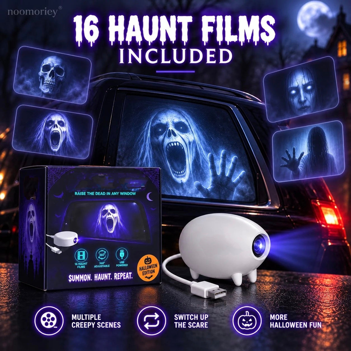 🎃 Halloween Window Projector 👻 16 Spooky Scenes & 360° Adjustable Stand
