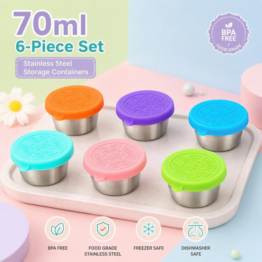 Stainless steel salad dressing takeaway container with Leakproof Silicone Lids（6Pcs）