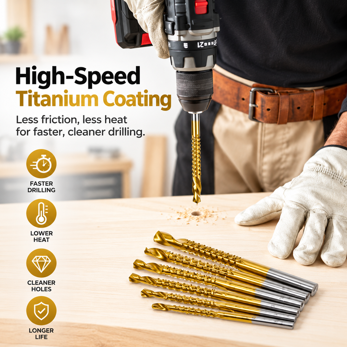 ⚙️Titanium-coated high-speed steel drill bit kit, suitable for metalworking and wood drilling