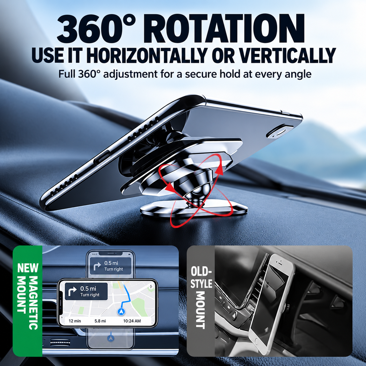 📱Car Magnetic Phone Holder - 360° Adjustable, with Included Metal Plate