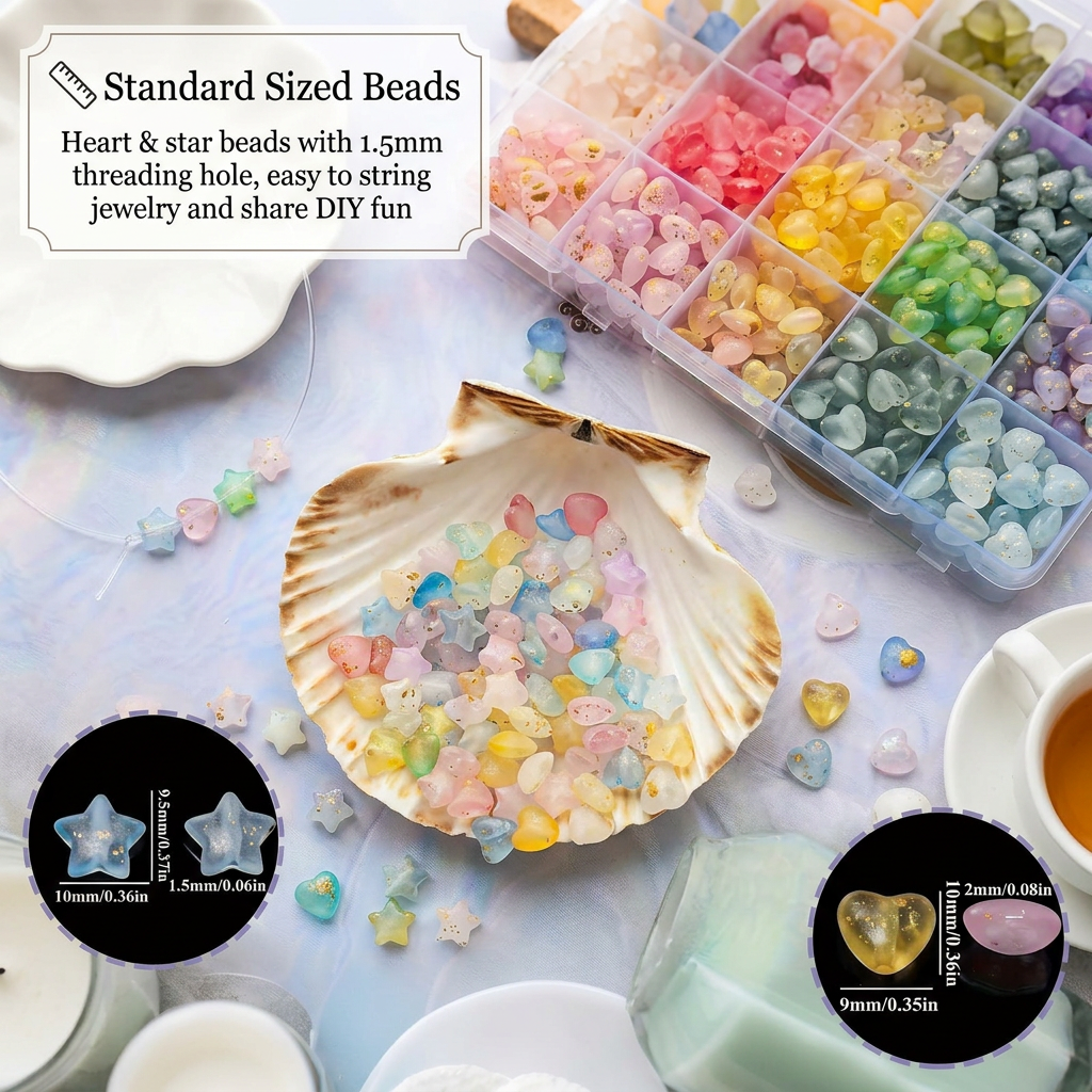 ✨600-piece star-shaped and heart-shaped bead set