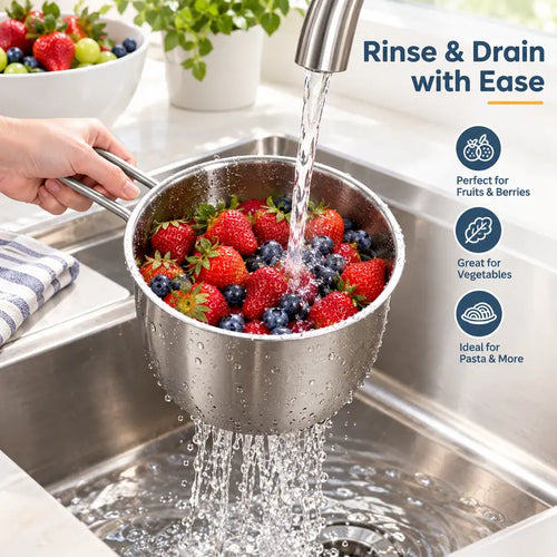 🛡️Stainless Steel Hanging Sink Strainer Basket – For Filtering Food Scraps and Washing Kitchen Fruits and Vegetables