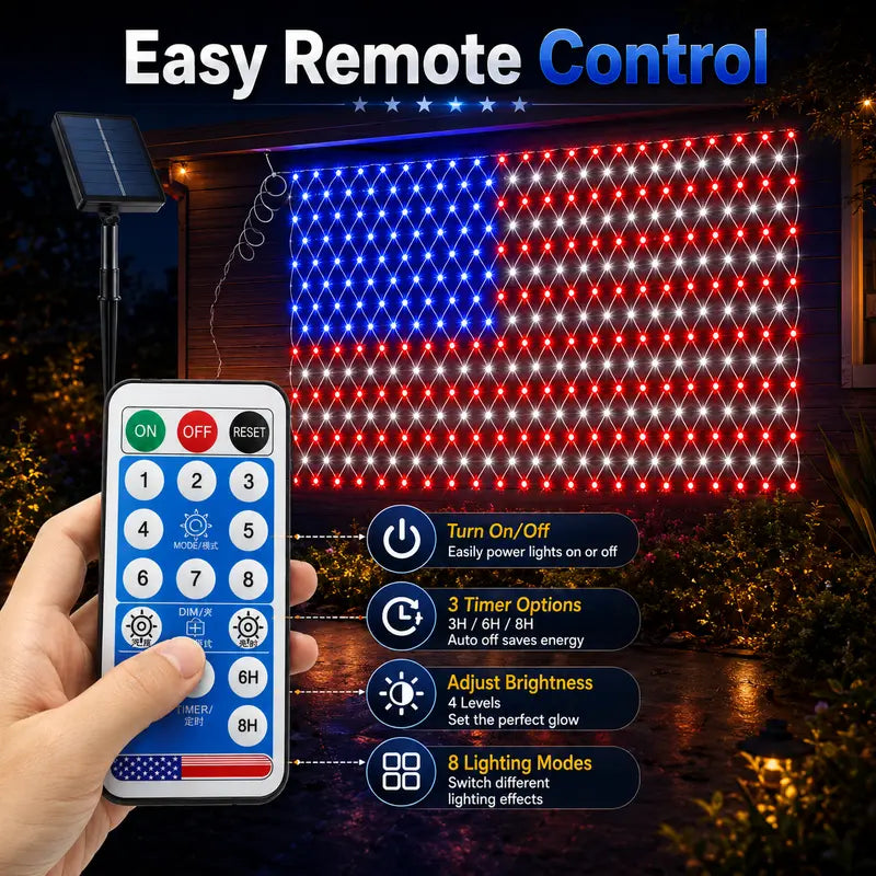 🇺🇸🎆Super Bright Solar-powered outdoor waterproof American flag mesh light