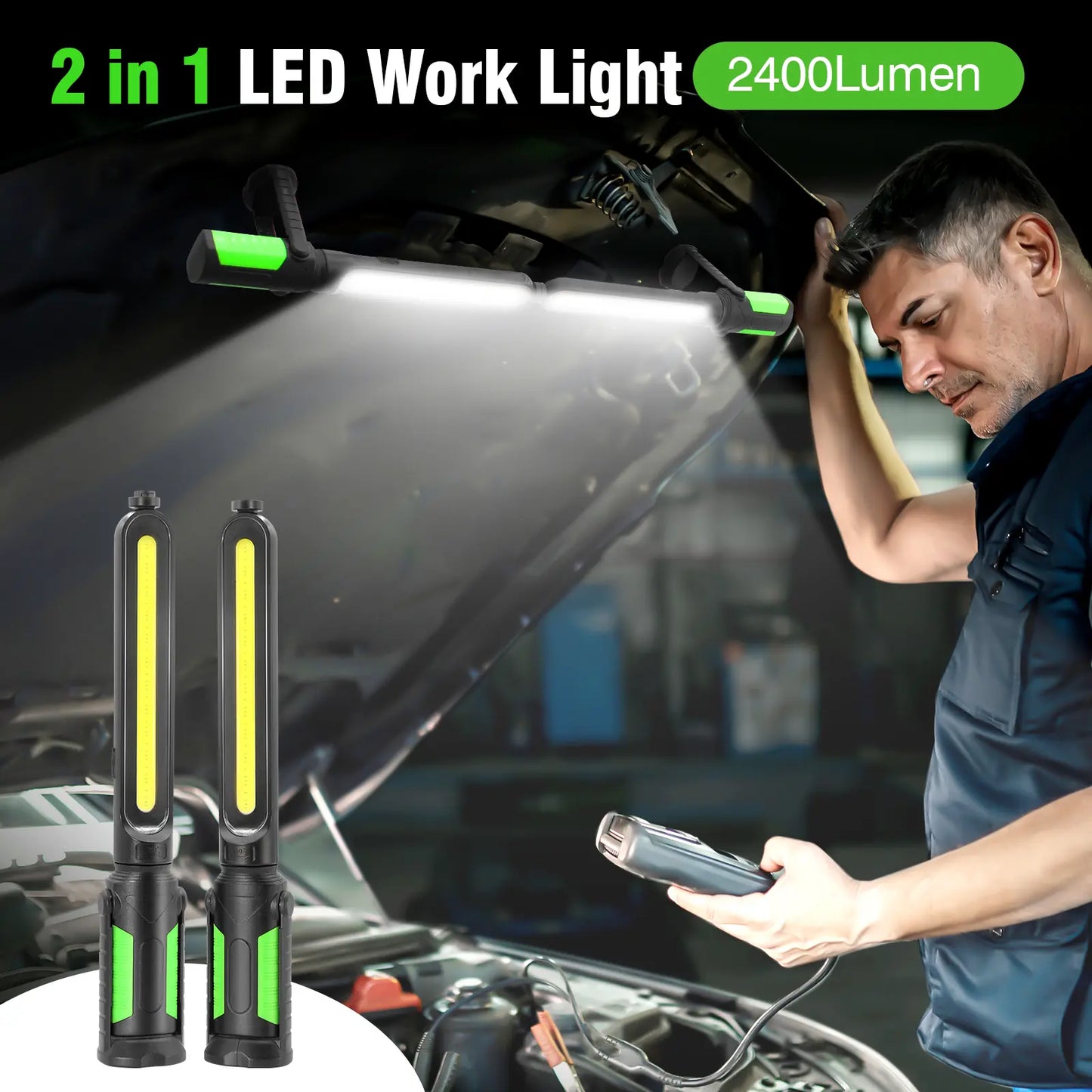 💡2400 lumens rechargeable USB working light strip