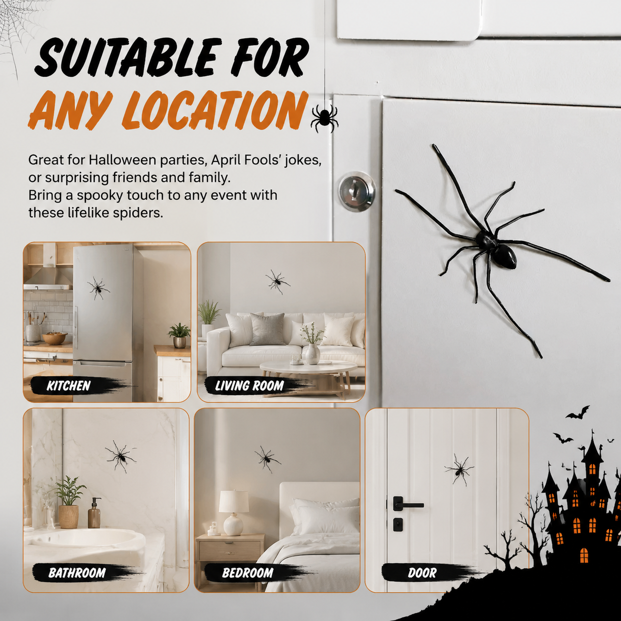 Halloween Prank Fake Spider Magnetic Fridge Sticker（5PCS）