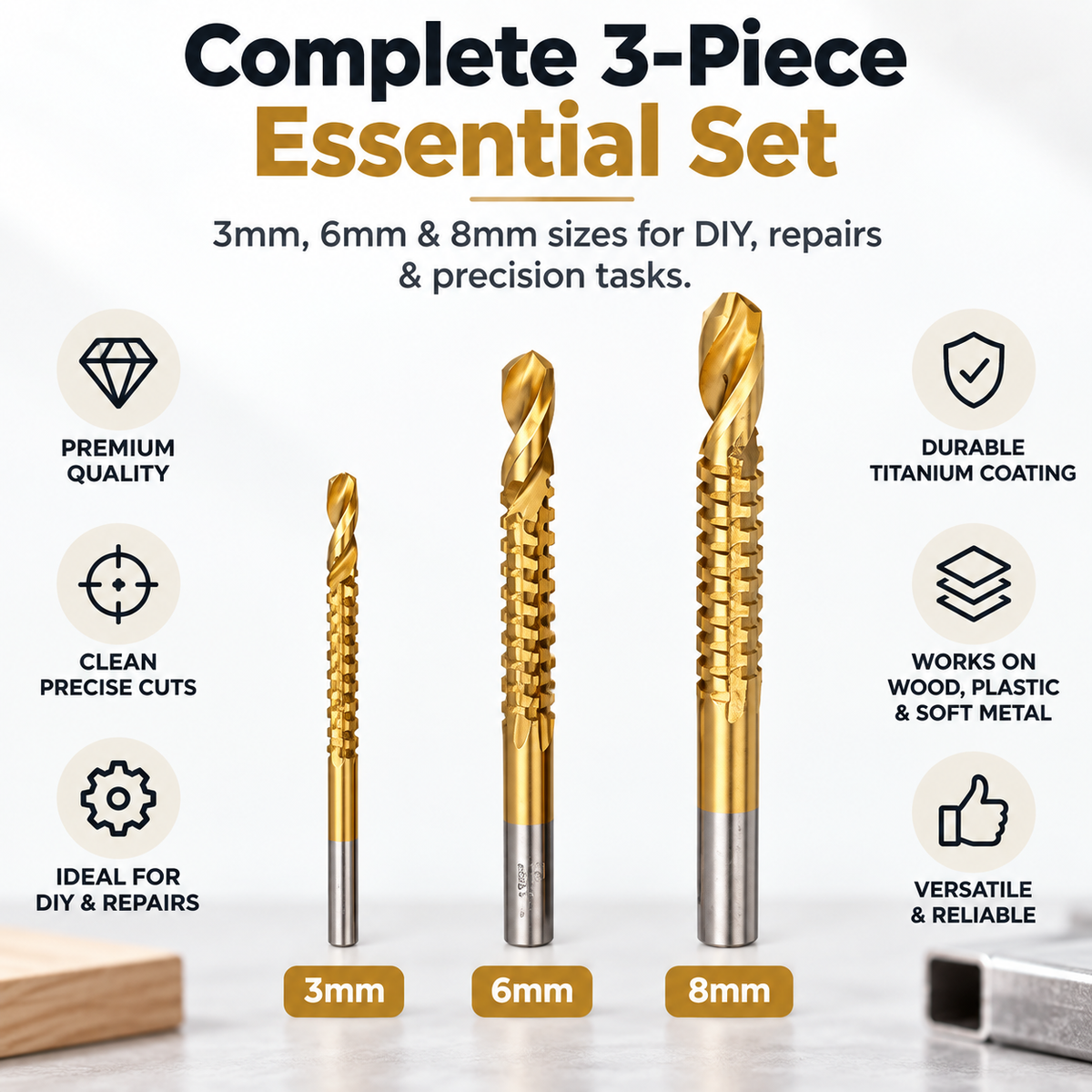 ⚙️Titanium-coated high-speed steel drill bit kit, suitable for metalworking and wood drilling