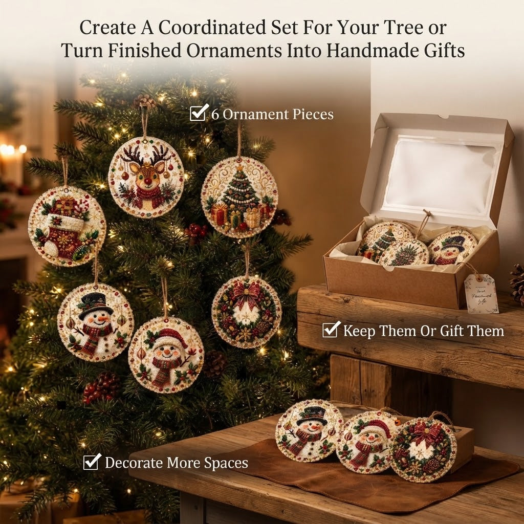 6-piece Christmas wooden diamond art ornament set