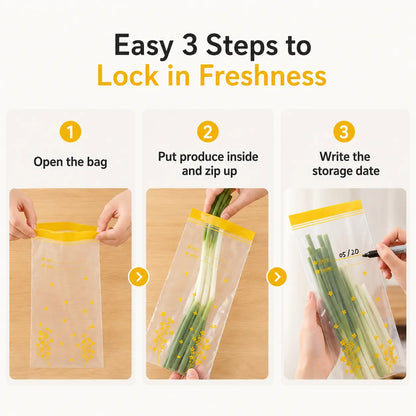🥬 15-Pack Reusable Produce Storage Bags – Double-Seal Fridge Organizer Pouches