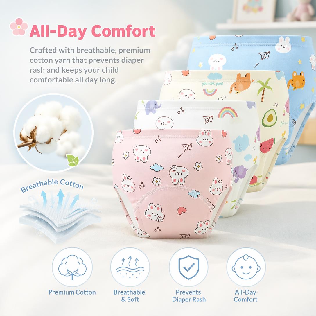 🚽🌱 Toddler Potty Training Pants 100% Cotton Soft Reusable Underwear