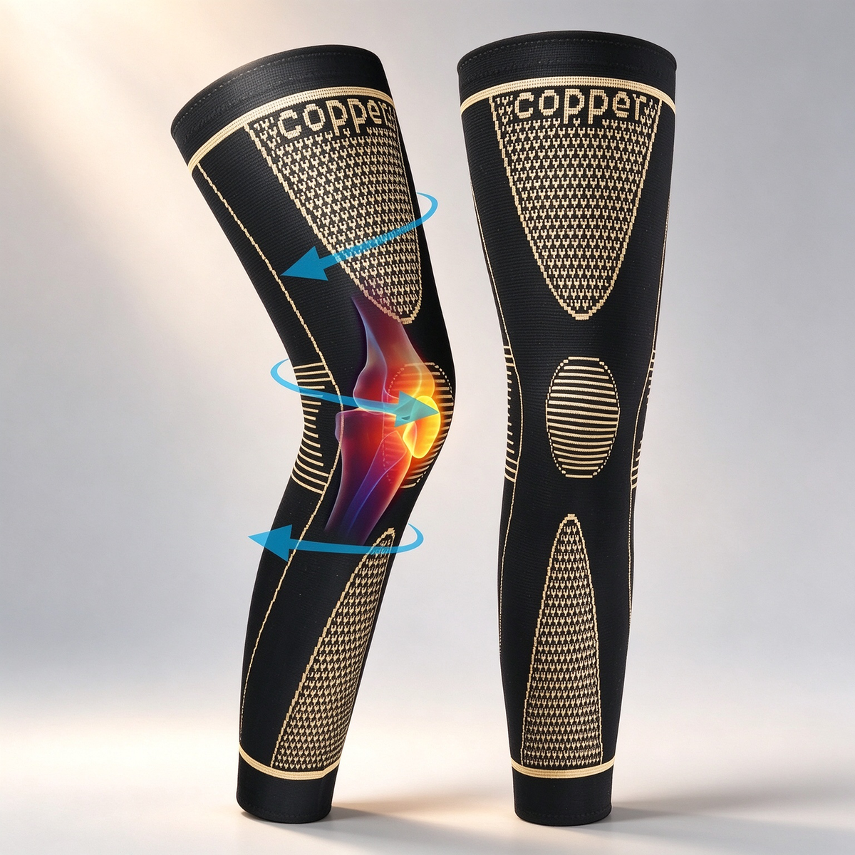 Copper-Infused Full-Leg Compression Sleeve — Unisex Slip-On Athletic Gear (Pair)