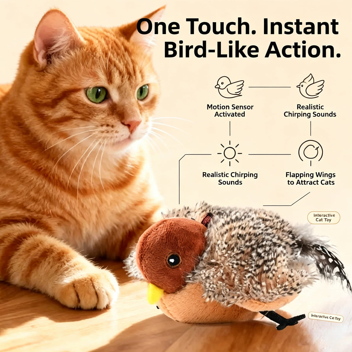 Interactive Cat Toys Rechargeable Chirping Flapping Bird