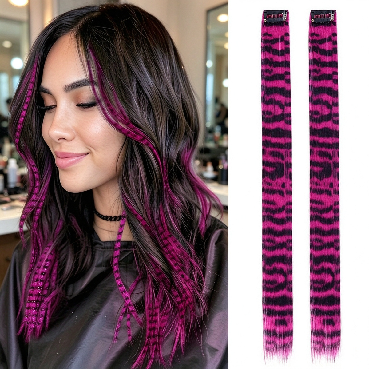 🎨Colored clip-on highlights hair extensions（2Pcs）