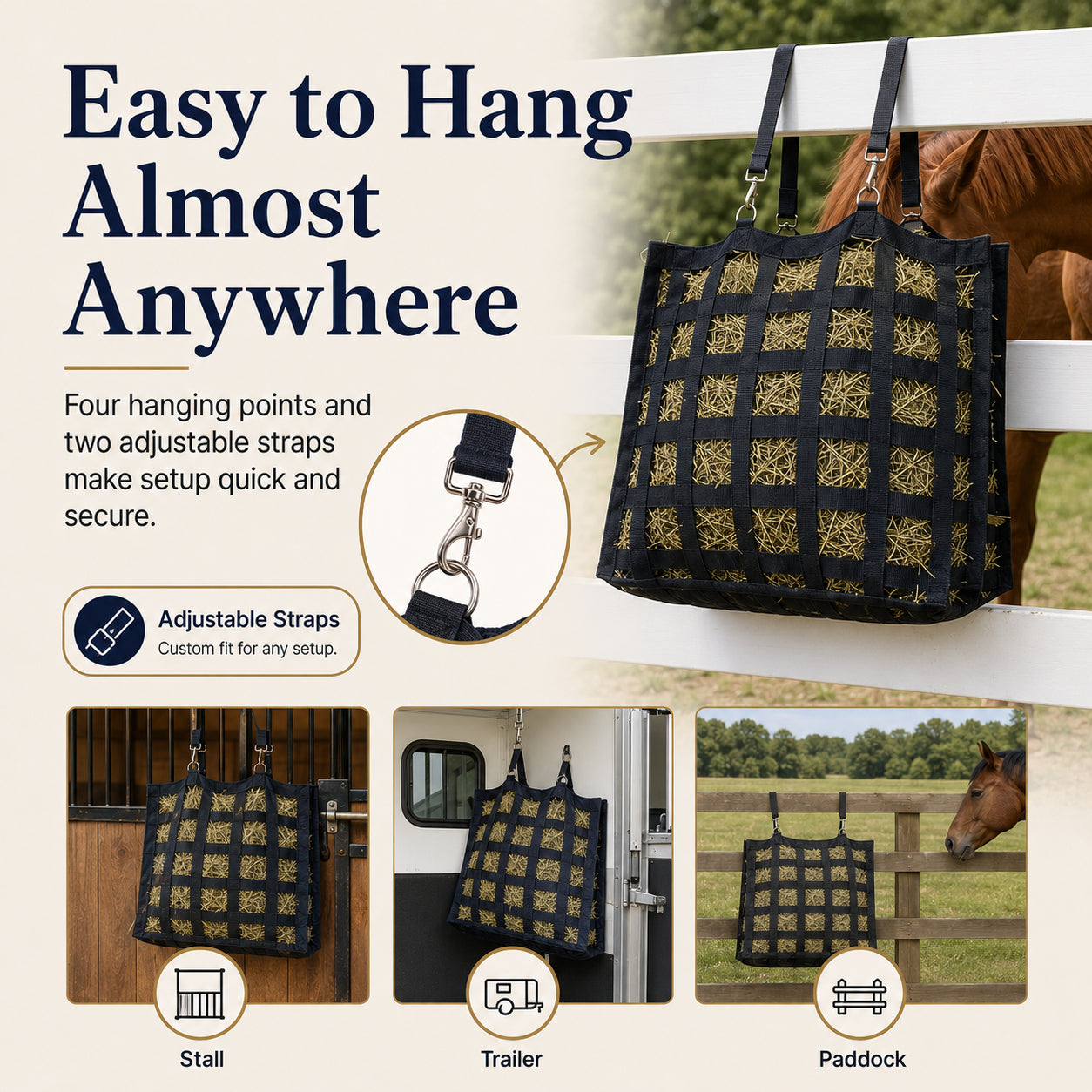 🔥4-Sided Slow Feed Hay Bag – Heavy-Duty Horse Hay Feeder to Reduce Waste & Promote Healthy Digestion