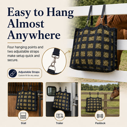 🔥4-Sided Slow Feed Hay Bag – Heavy-Duty Horse Hay Feeder to Reduce Waste & Promote Healthy Digestion