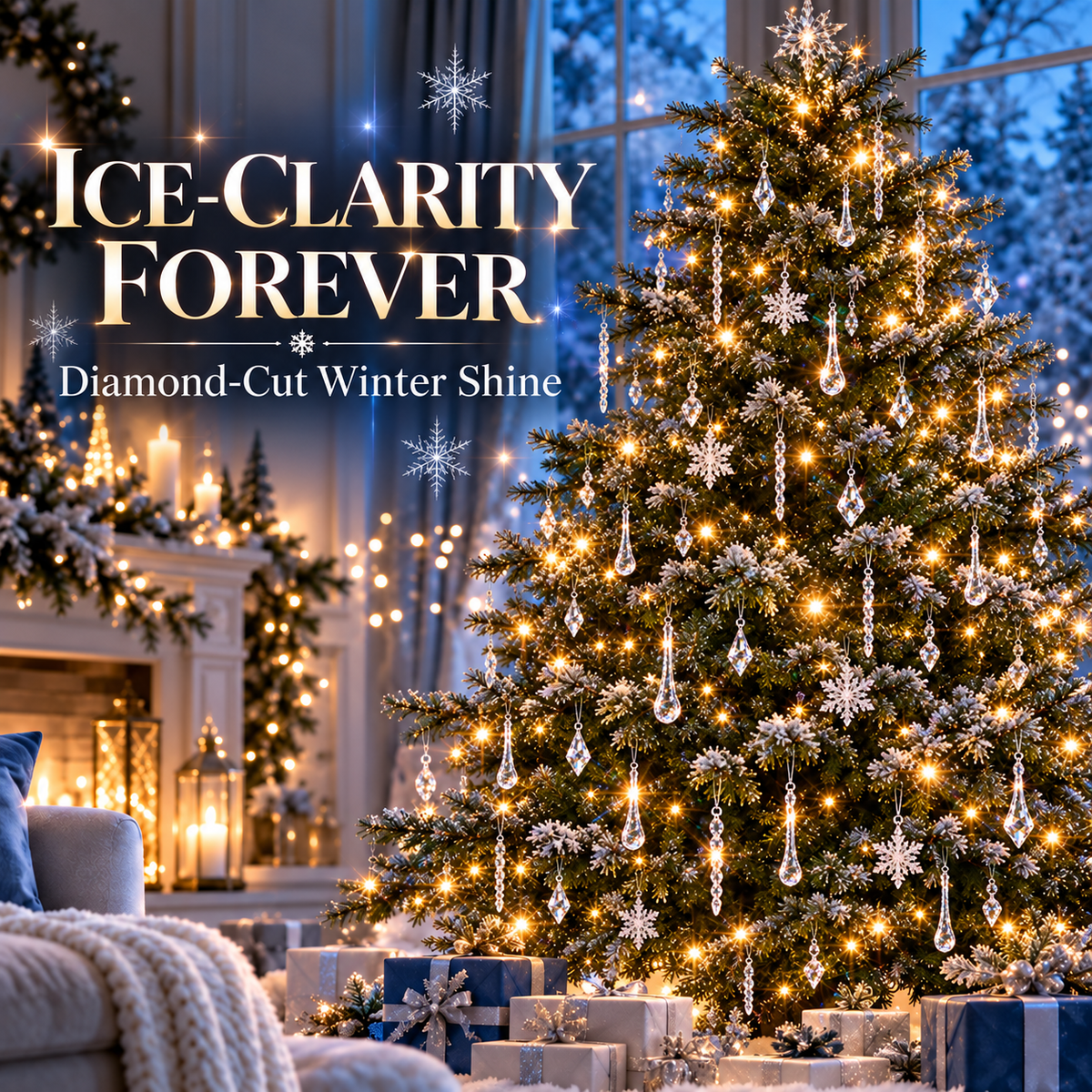 Clear Crystal Snowflake & Icicle Christmas Ornaments