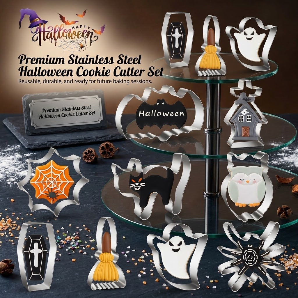 🎃Halloween Stainless Steel Cookie Cutters – 12 Spooky Shapes