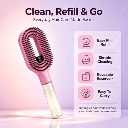 2‑in‑1 Spray Hair Brush, Refillable Detangling Styling Brush with Built‑in Water Spray