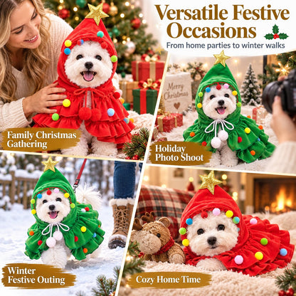 🎄Christmas Tree Pet Cloak Costume | Cute Hooded Dog & Cat Holiday Cape🐶
