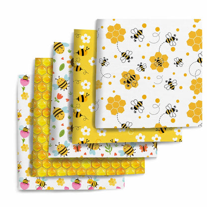 ✂️🧵Five-piece bee and daisy floral patchwork fabric set