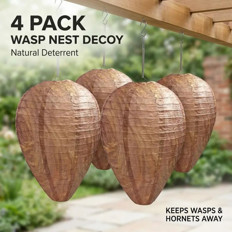 🐝🚫 4 Pack Fake Wasp Nest Decoy for Outdoor Hanging – Natural Wasp Deterrent