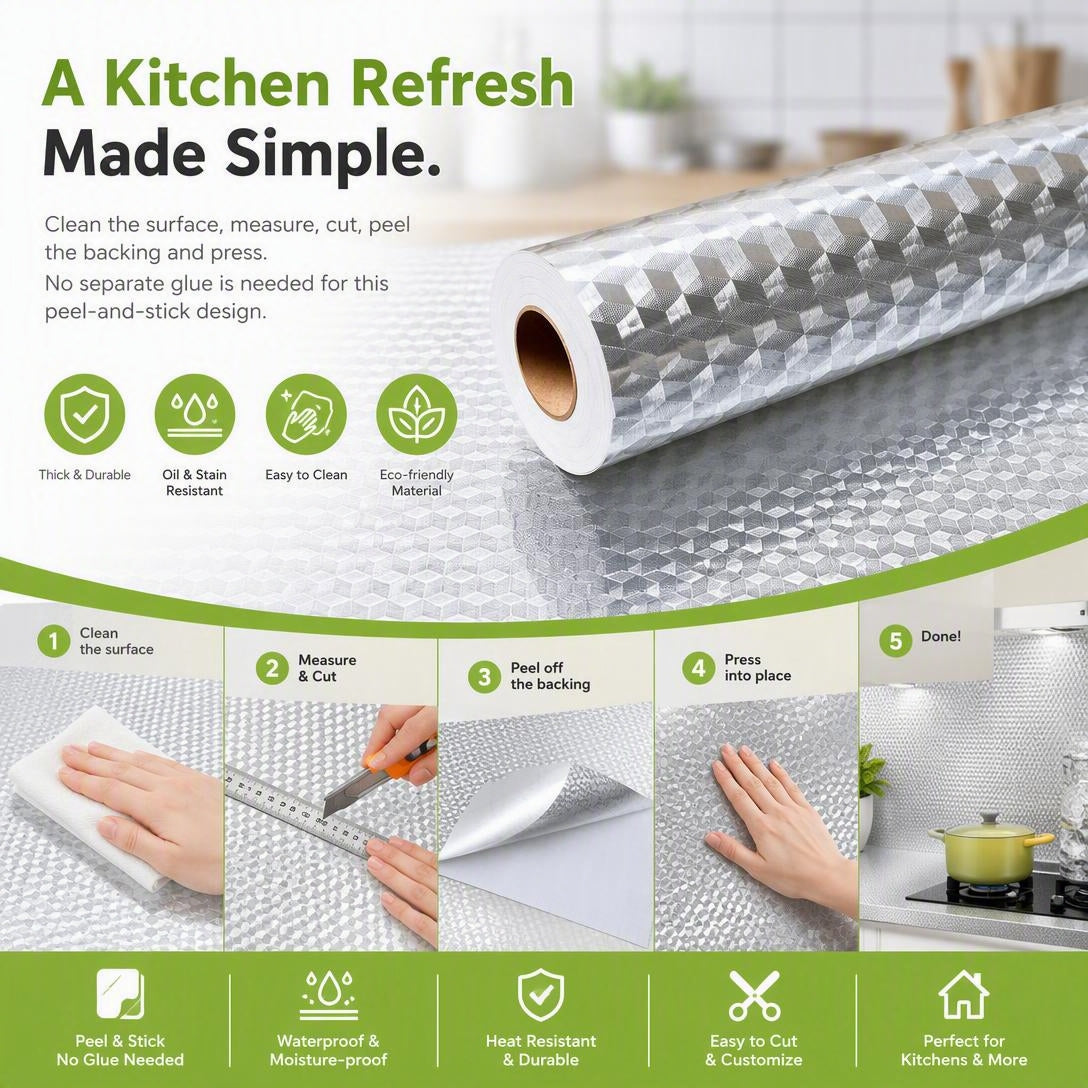 Self-Adhesive Aluminum Foil Kitchen Backsplash Wallpaper