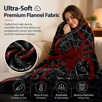 🕷️Ultra-Soft Spider Pattern Flannel Throw Blanket