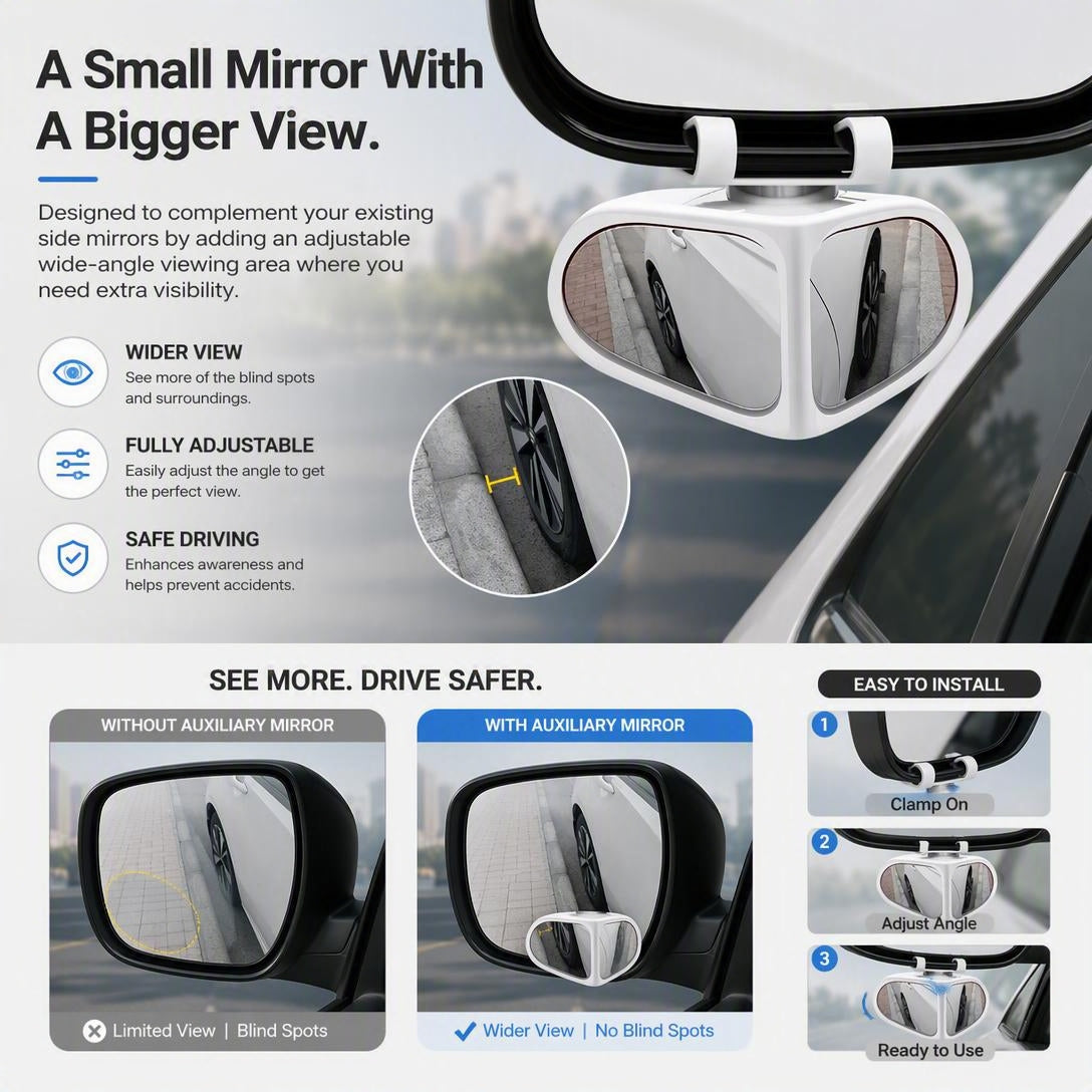 360° HD Car Rearview Mirror With Blind Spot Assist And Adjustable Small Round Mirror