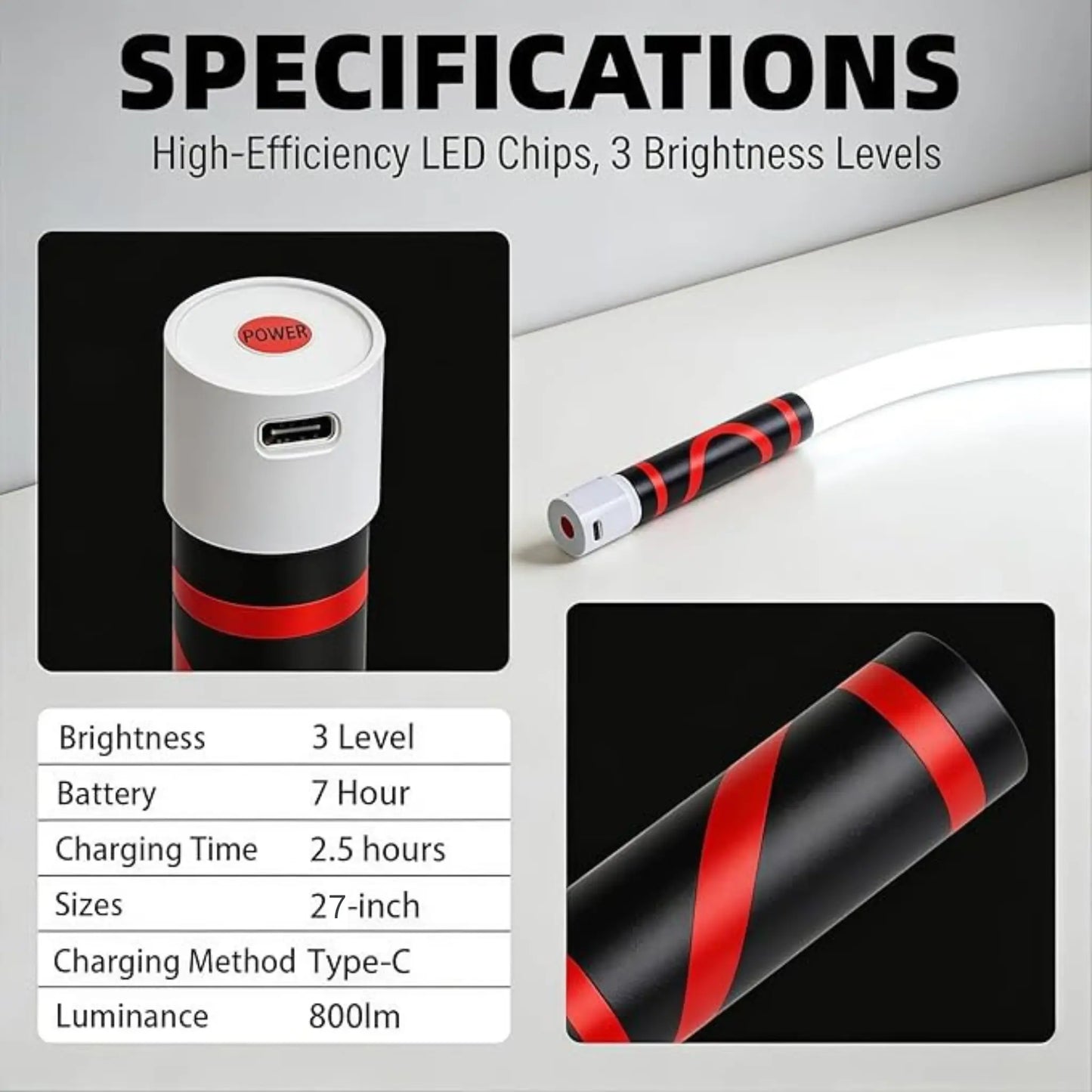 Bendable LED Flashlight Stick – 27" Flexible LED Work Light