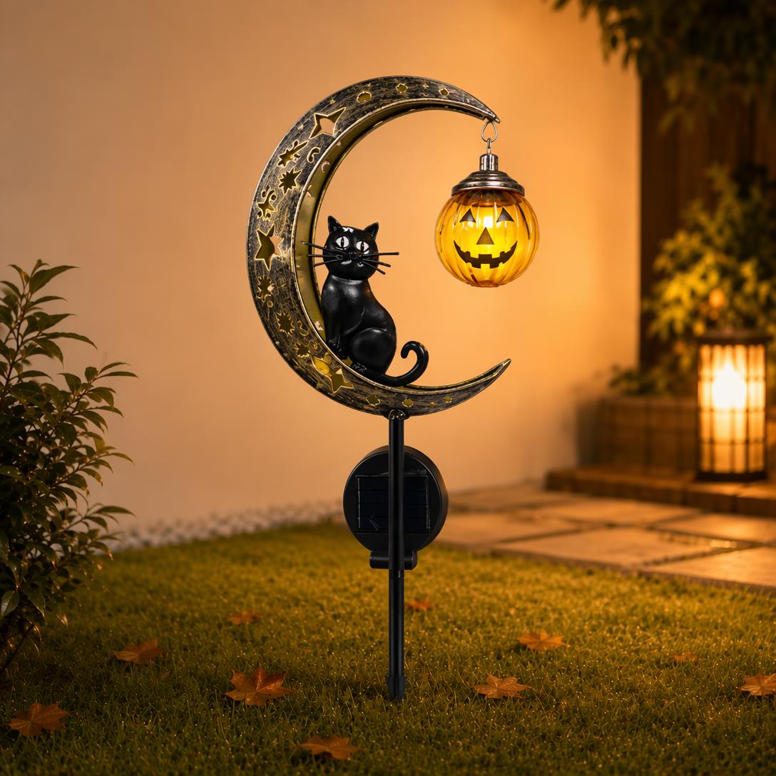 🌙🎃Halloween Black Cat Pumpkin Moon Ground Lamp