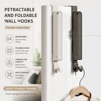 🛠️Retractable and foldable wall hooks - portable clothes rack