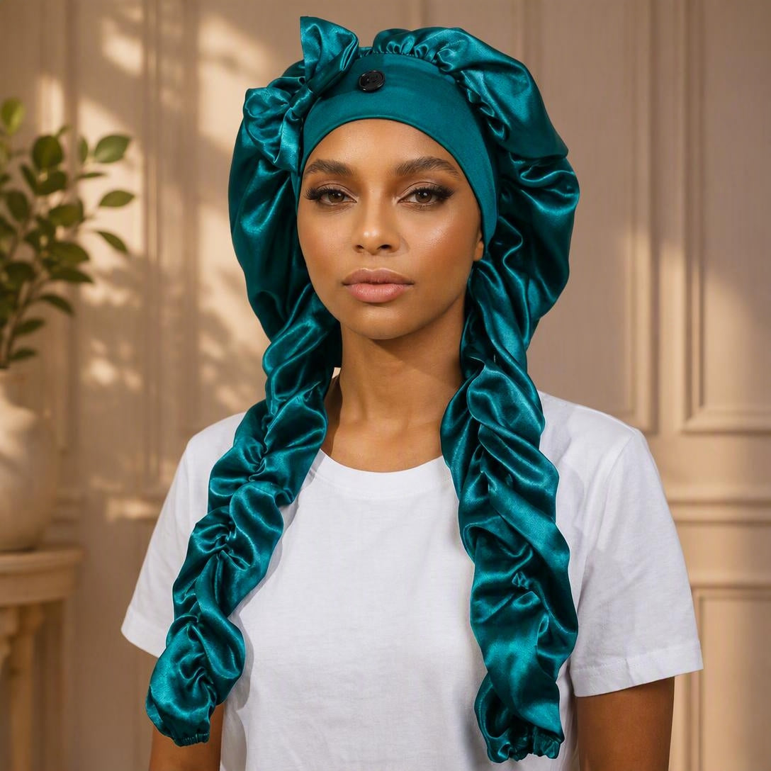 Satin Sleep Bonnet with Long Curling Ribbons for Heatless Curls