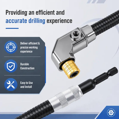90-Degree Right Angle Drill Adapter Kit, Flexible Extension Shaft With Detachable Handle