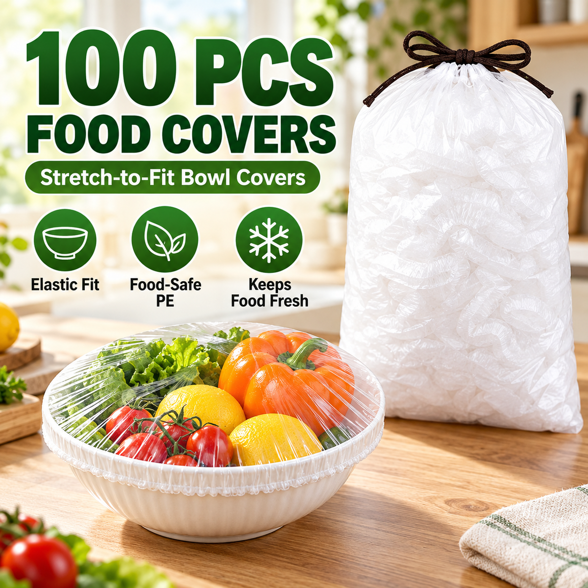 🥗100 PCS Disposable elastic food covers for bowls and plates