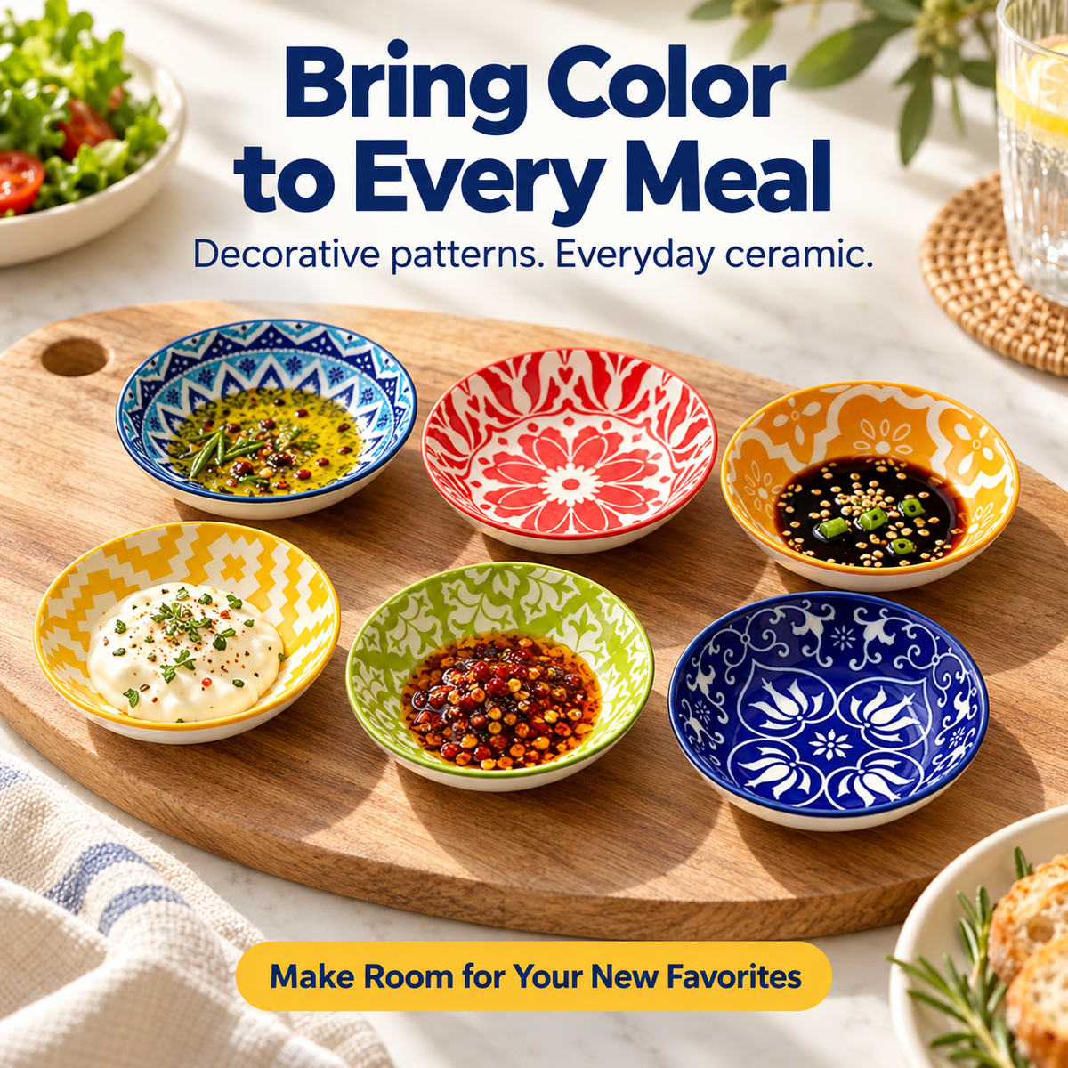 🍽️Round ceramic sauce bowl with colorful geometric patterns