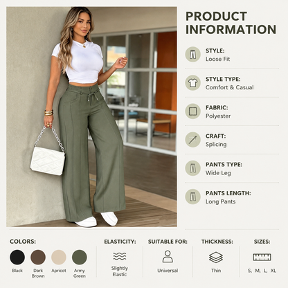 New Spring/Summer Drawstring High-Waisted Wide-Leg Pants