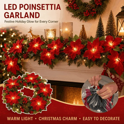 🎄Christmas Gift Decor – Poinsettia LED Garland String Lights✨
