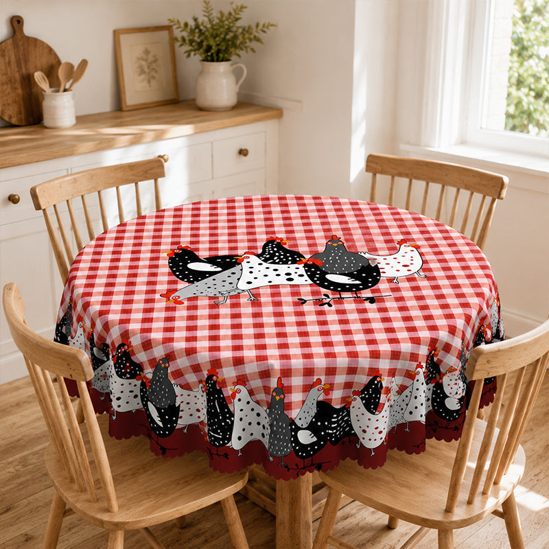 🐓❤️Farmhouse Rooster Tablecloth | Red Buffalo Plaid Chicken Table Cover