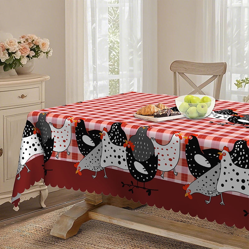🐓❤️Farmhouse Rooster Tablecloth | Red Buffalo Plaid Chicken Table Cover