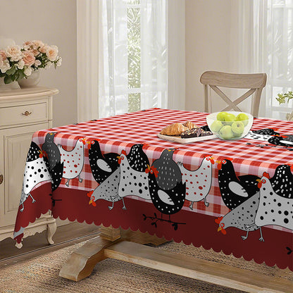 🐓❤️Farmhouse Rooster Tablecloth | Red Buffalo Plaid Chicken Table Cover