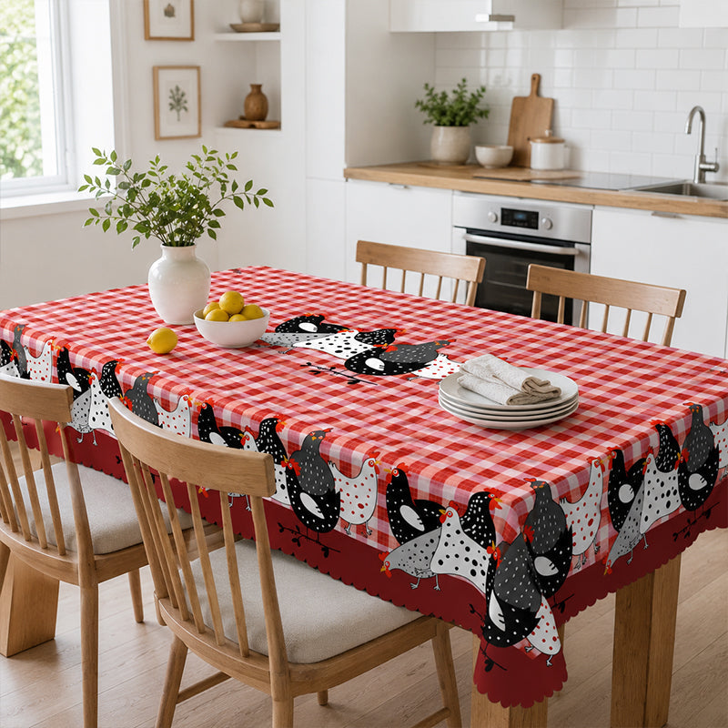 🐓❤️Farmhouse Rooster Tablecloth | Red Buffalo Plaid Chicken Table Cover