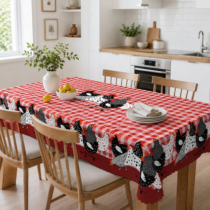 🐓❤️Farmhouse Rooster Tablecloth | Red Buffalo Plaid Chicken Table Cover