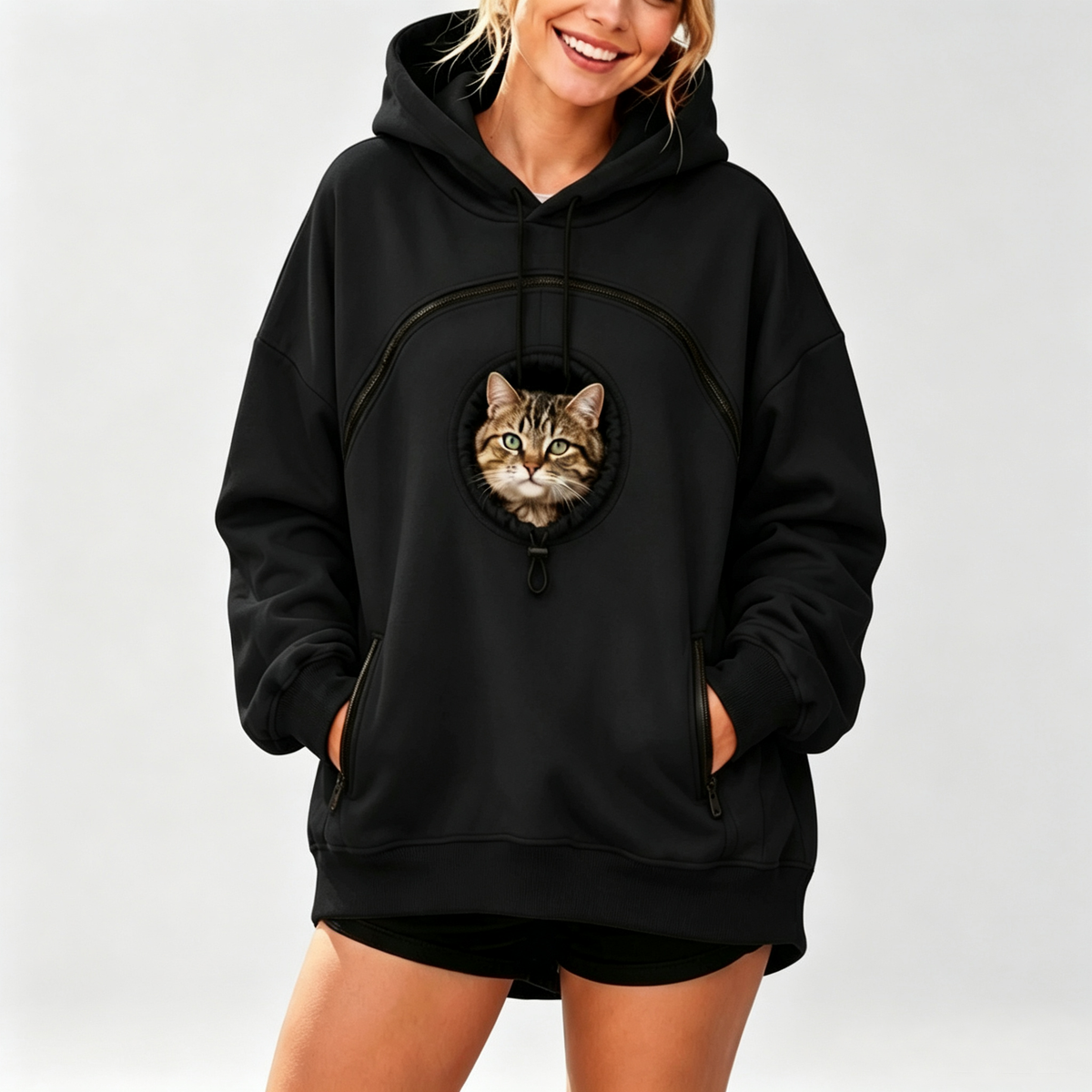 🐱Unisex pet hoodie with a cat-carrying pouch and hand-warming pockets